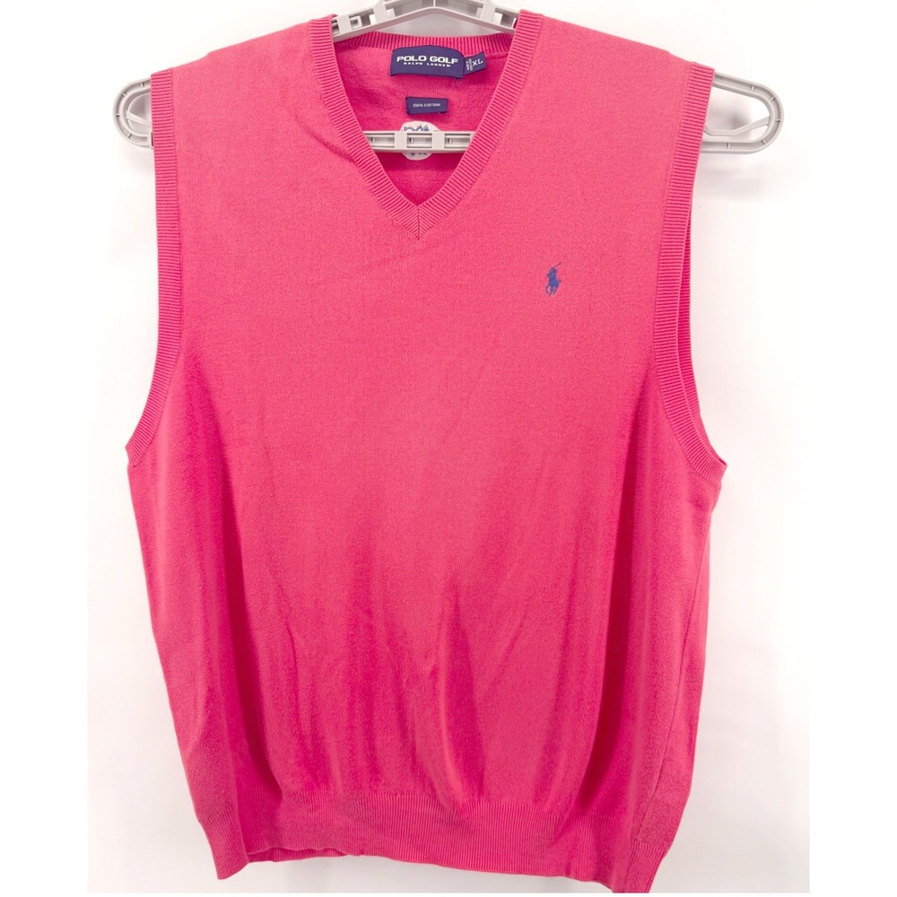Lot of 2 Polo Golf Ralph Lauren Mens XL Cotton V-Neck Sweater Vests Pink Green - Picture 3 of 9